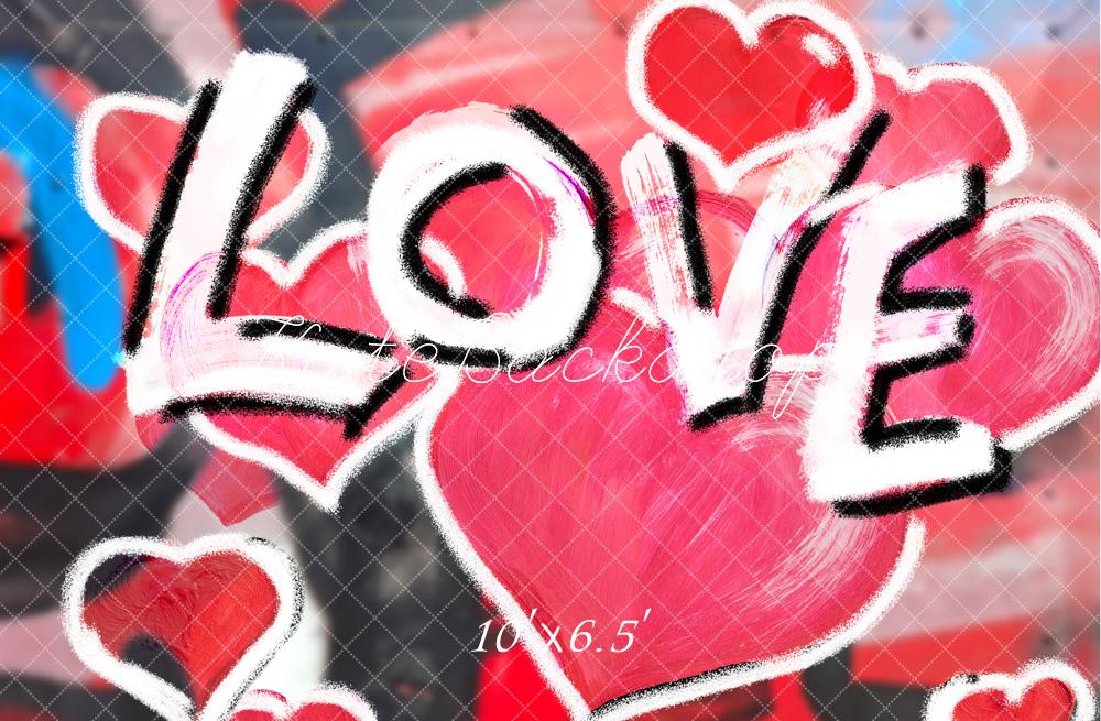 Kate Valentine's Day Graffiti Love Hearts Chalk Style Printed Backdrop Designed by Fantasyphotoart