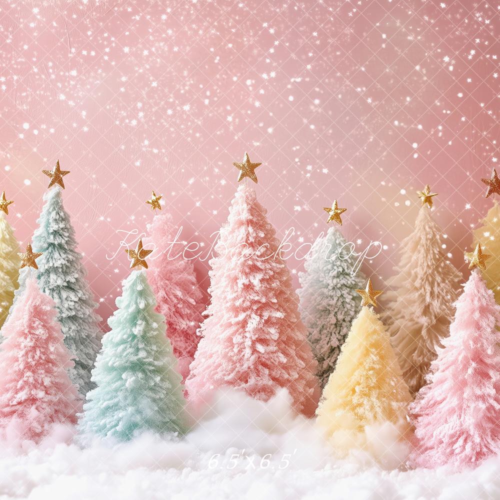 Kate Christmas Trees Pastel Snowy Pink Glitter Backdrop Designed by Patty Roberts