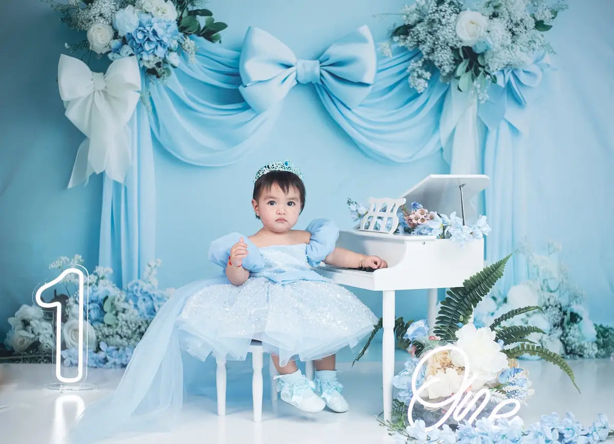 Blauwe Strik Bloemen Boog Foto Achtergrond Designed by Patty Roberts