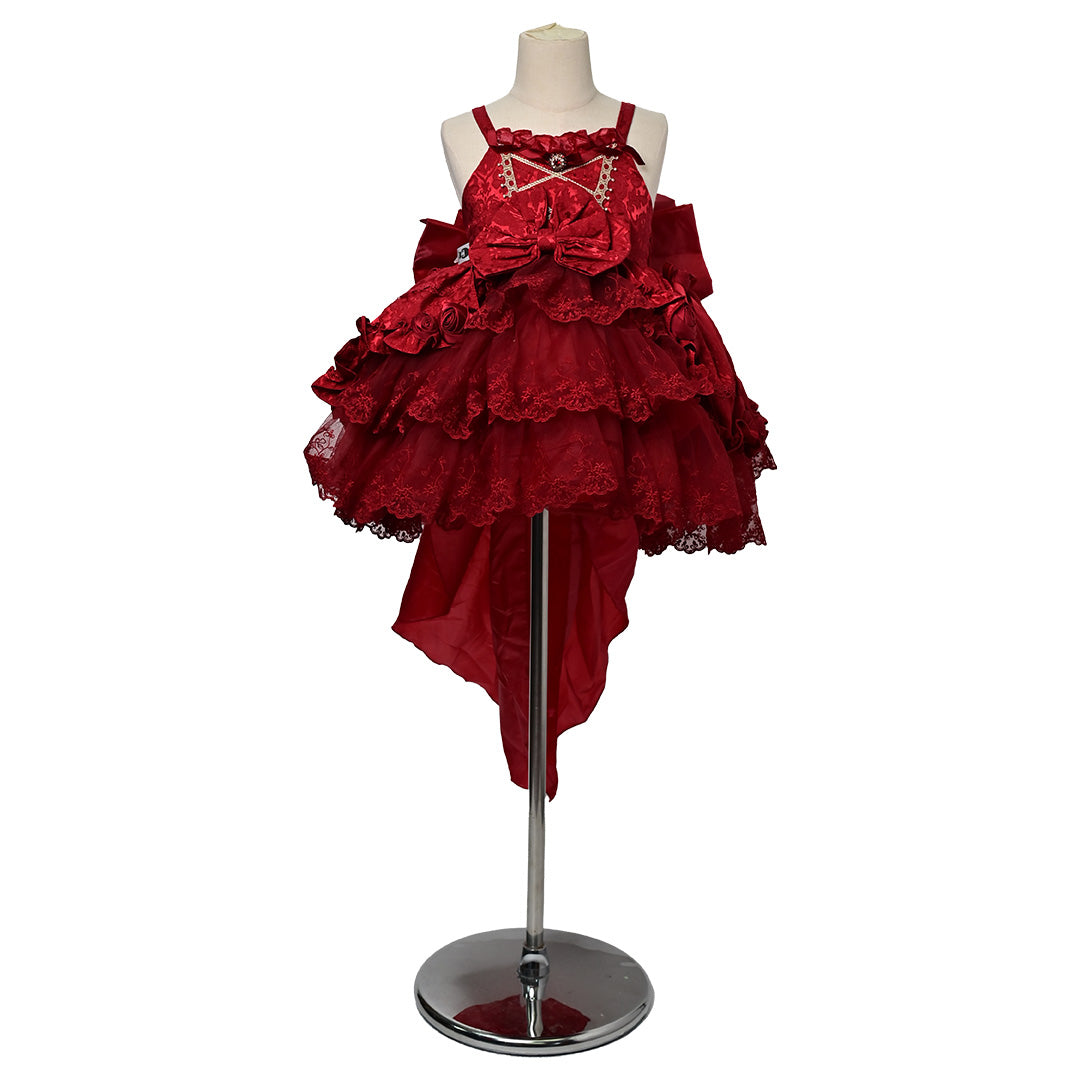 Couture Velvet Roze Sequin Strik Schouder Meisjesjurk voor Fotografie