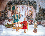Kerstboog Guirlande Sneeuw Bomen Foto Achtergrond+Winter Sneeuw Vloer Foto Achtergrond Designed by