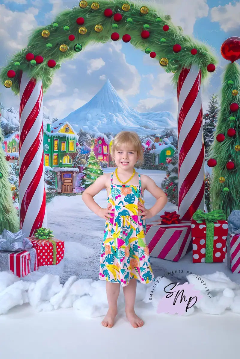 Kate Christmas Tree Candyland Arch Village Backdrop Designed by Mini MakeBelieve