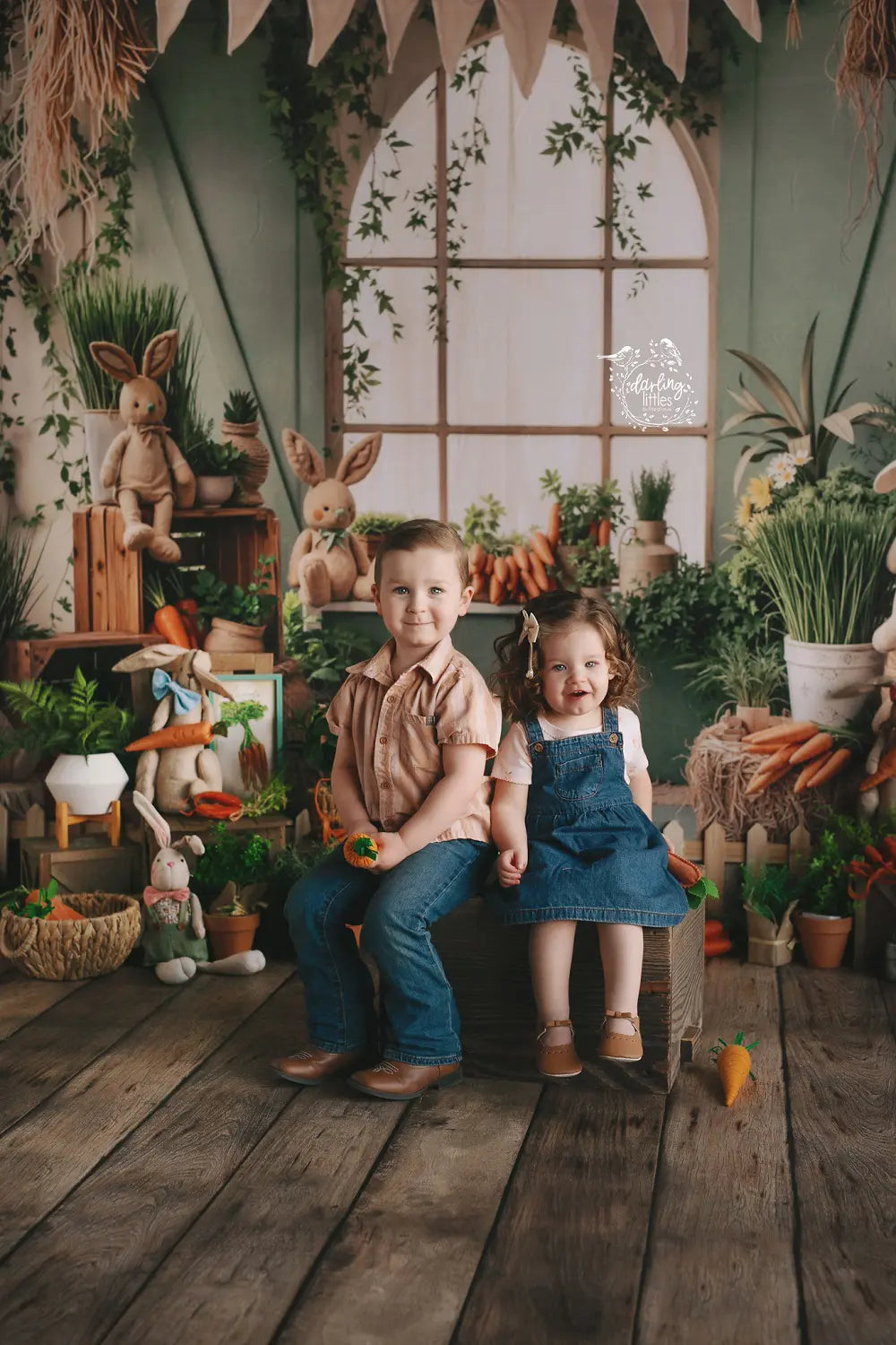 Kate Easter Bunny Carrots Green Window Hay Backdrop Designed by Emetselch