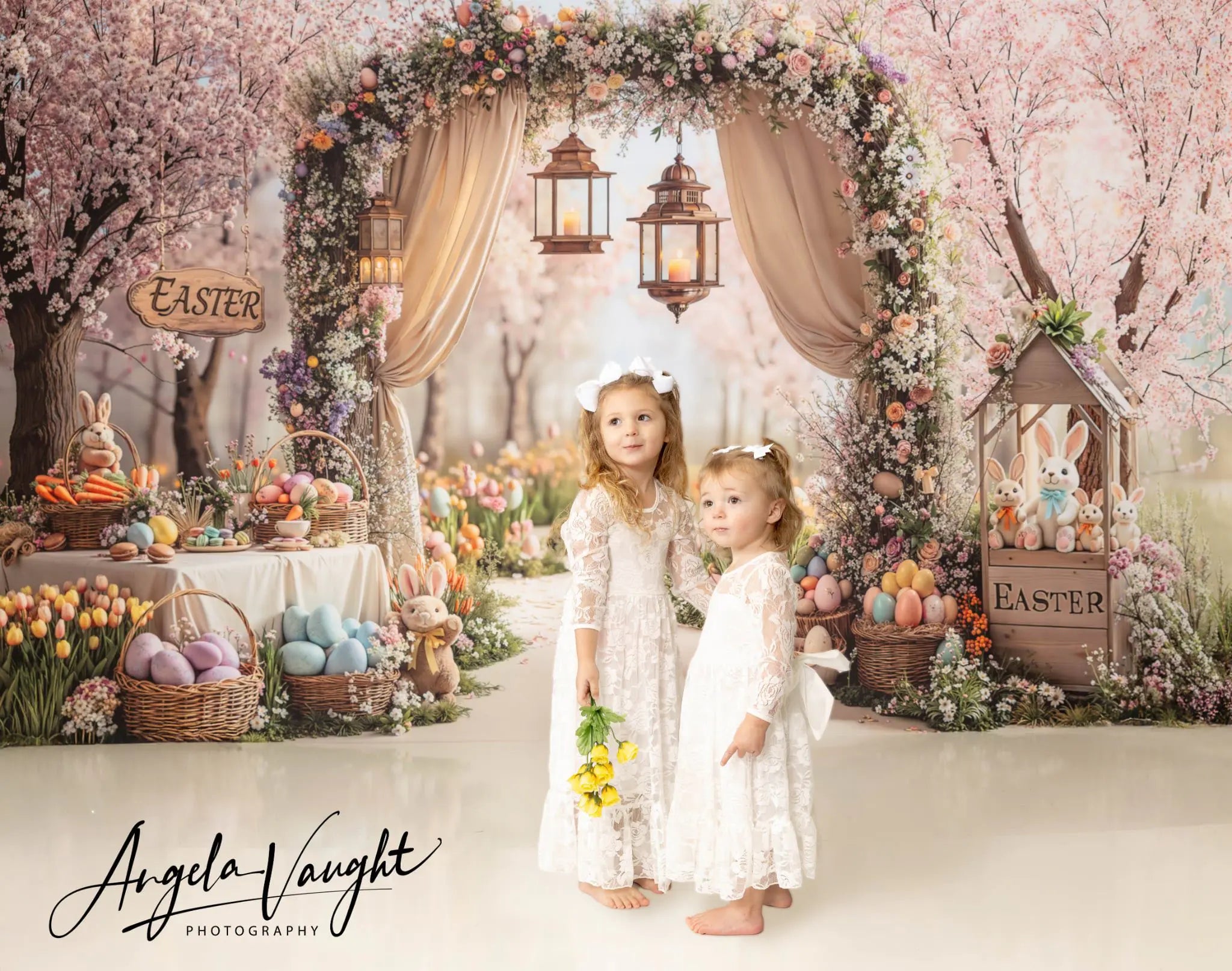 Kate Easter Bunny Flower Arch Cherry Blossom Eggs Backdrop Designed by Emetselch