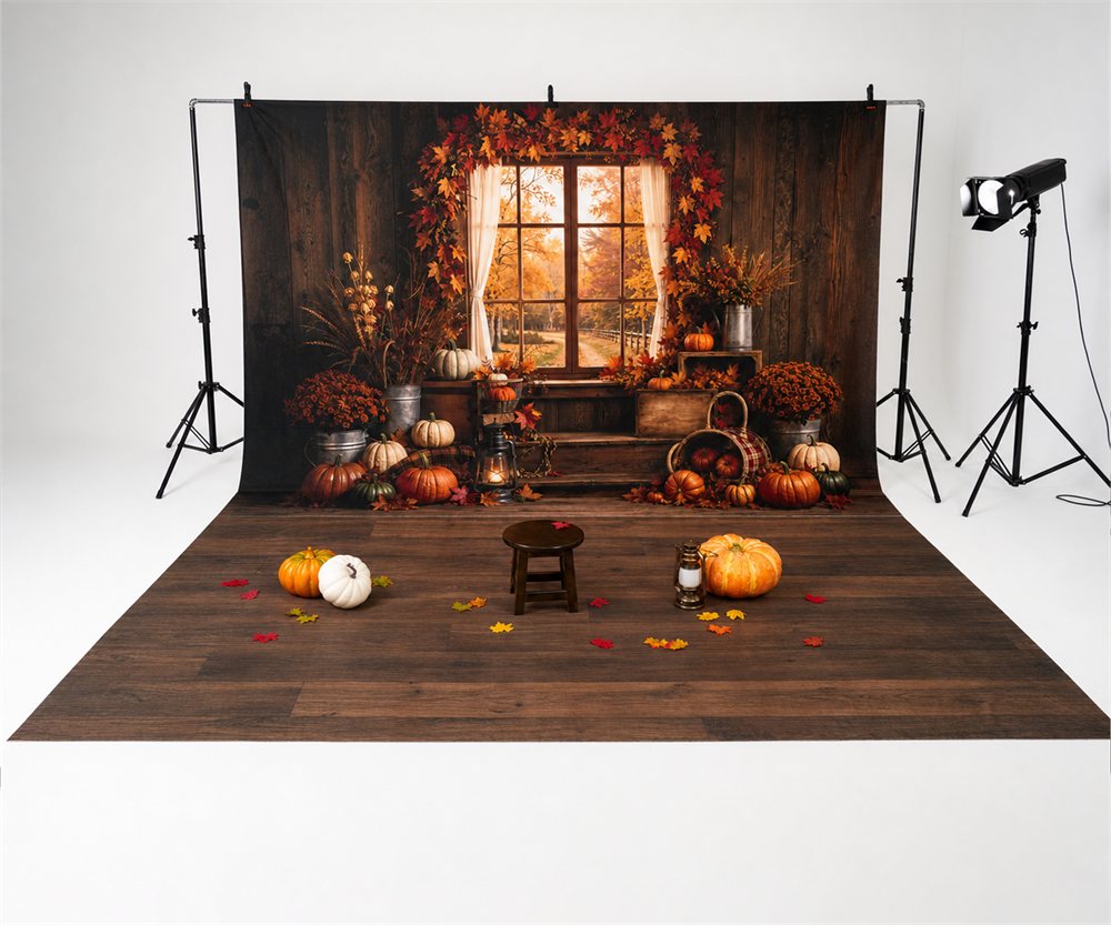 Kate Fall Window Maple Leaves Pumpkin Photo Kit Photography Backdrops&Props Themed Bundle(US ONLY)