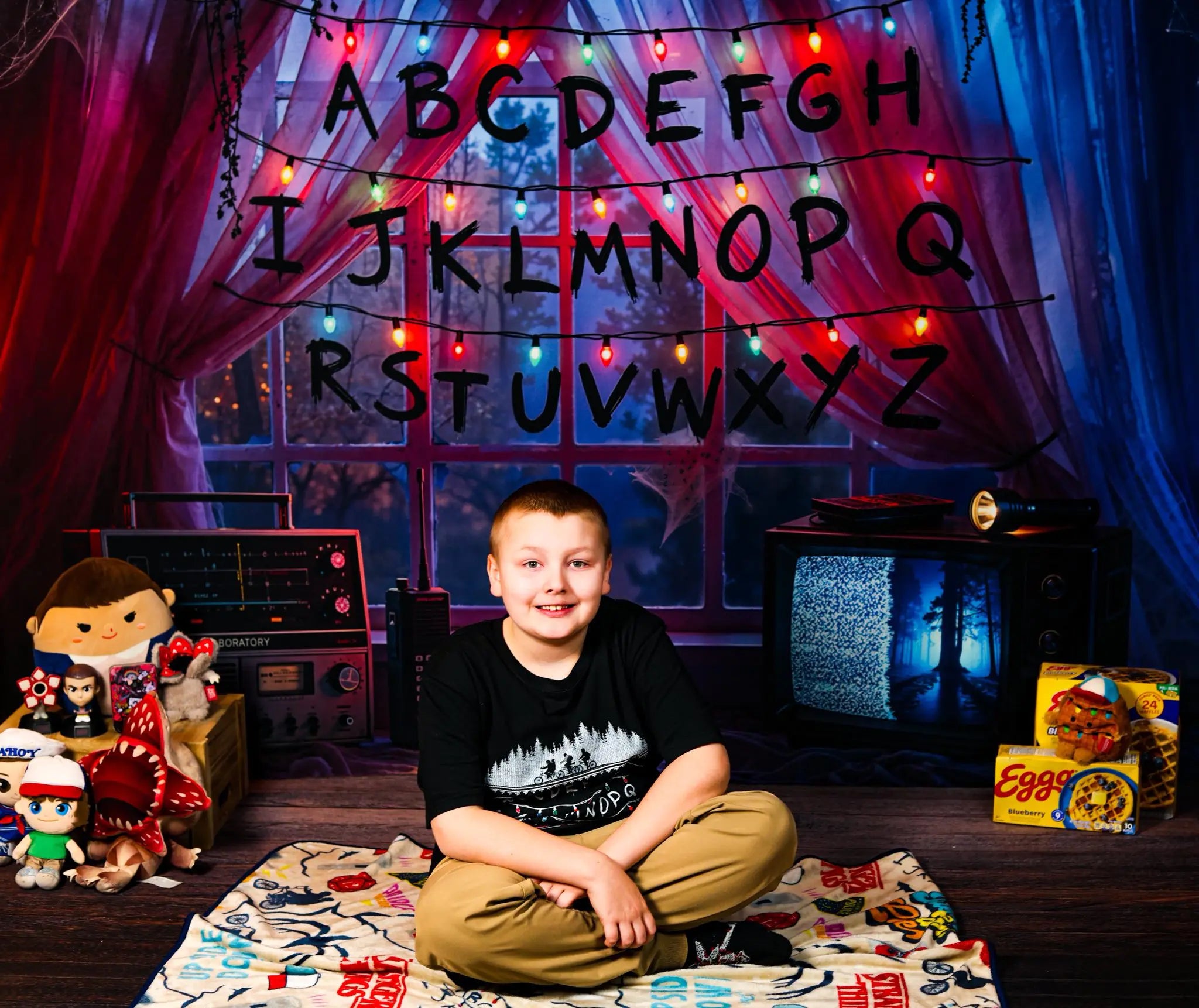 Kate Alphabet Lights Retro TV Window Printed Backdrop Designed by Emetselch