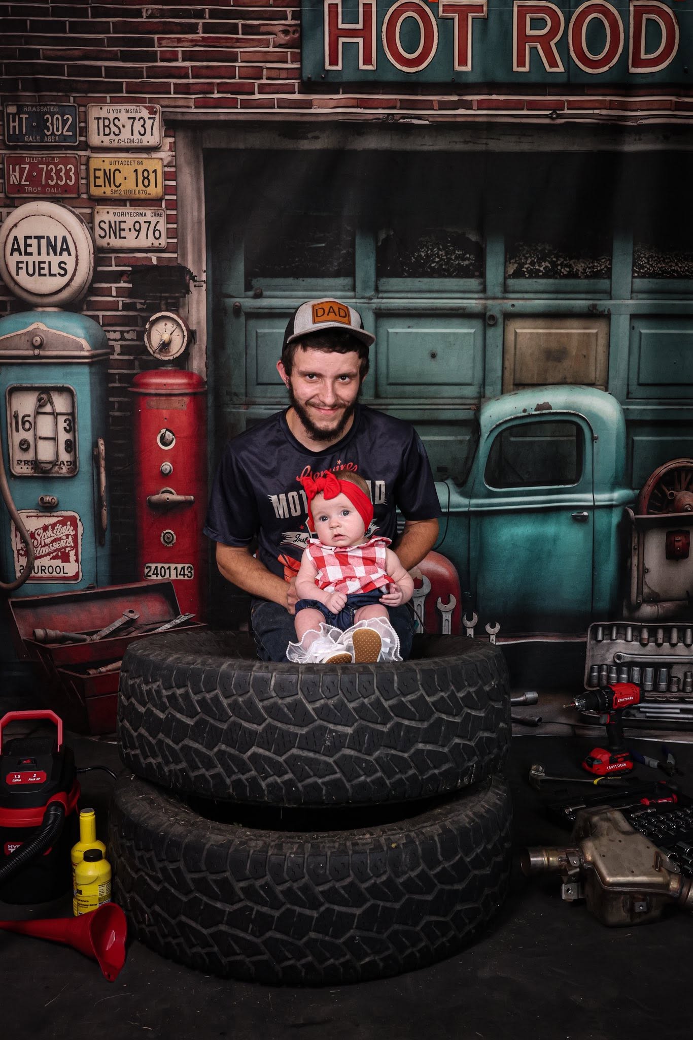 Kate Father's Day Vintage Garage Truck Gas Pump Tools Printed Backdrop Designed by Emetselch