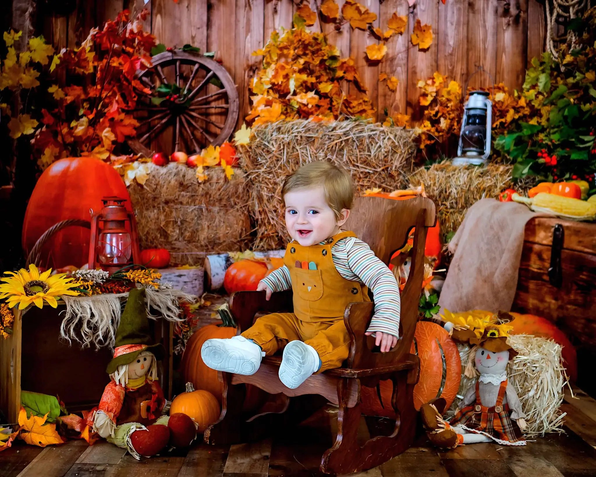 Kate Thanksgiving Autumn Harvest Maple Leaf Pumpkins Backdrop