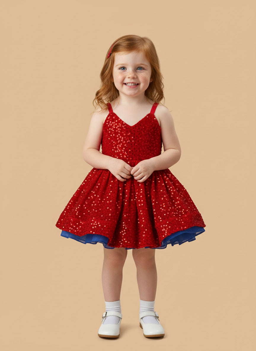 Couture Fluwelen Rode Pailletten Meisjesjurk voor Fotografie