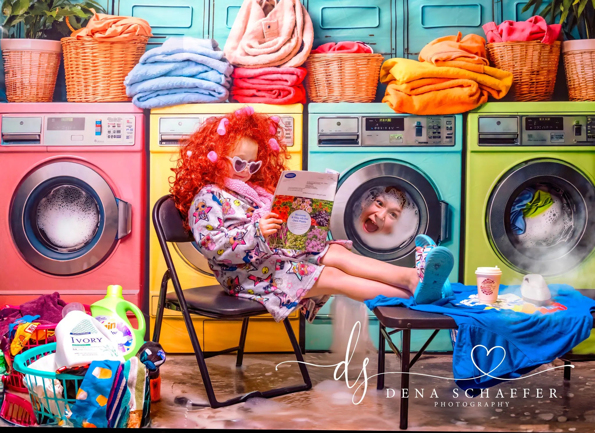 Kate Laundry Day Colorful Washing Machine Spring Backdrop Designed by Chain Photography