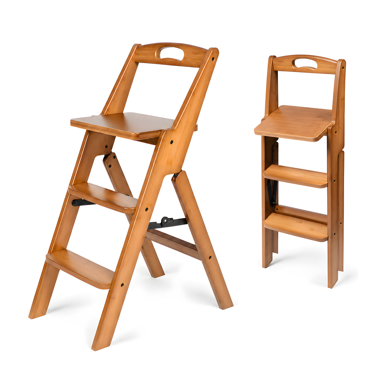 SALE Kate 3-Step Foldable Wooden Photography Step Ladder, 300 lb Capacity Solid Wood Step Stool with Back for Pose Studio, Portrait Shooting, Home Kitchen & Living Room