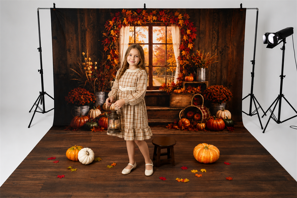 Kate Fall Window Maple Leaves Pumpkin Photo Kit Photography Backdrops&Props Themed Bundle(US ONLY)