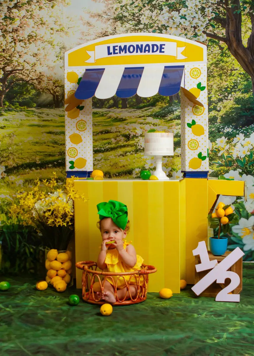 Kate Spring Blossom Flowers Forest Backdrop+Green Grass Floor Backdrop