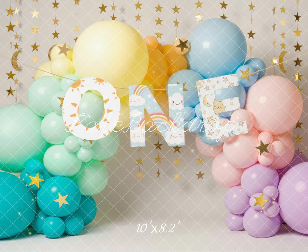 Kate Cake Smash 1st Birthday Balloon Arch Pastel Star Garland Backdrop Designed by Emetselch