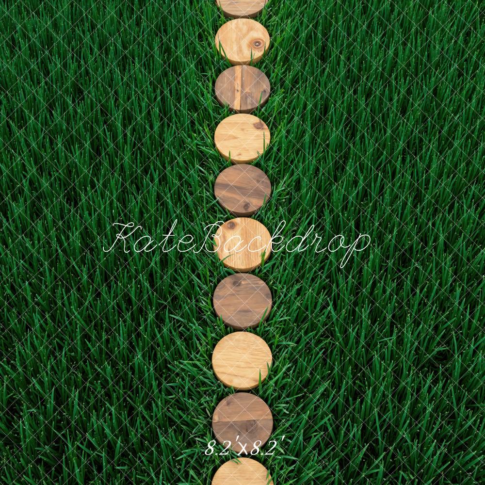 Kate Wood Slice Path On Grass Floor Printed Backdrop Designed by Mini MakeBelieve