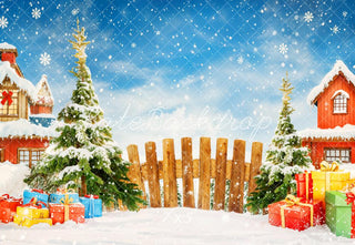 Albero di Natale Regali Villaggio Nevoso Sfondo Designed by Emetselch