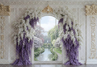 Kate Spring Flower Arch Ornate Window Garden Printed Backdrop Designed by Mini MakeBelieve