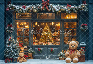 Kate Christmas Tree Shop Teddy Bear Window Printed Backdrop Designed by Emetselch