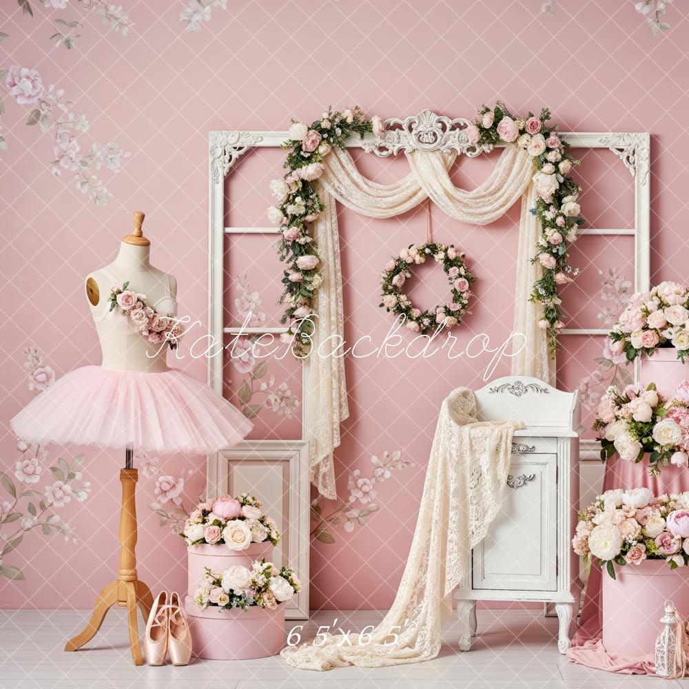 Kate Pink Flower Arch Ballerina Decor Printed Backdrop Designed by Patty Roberts