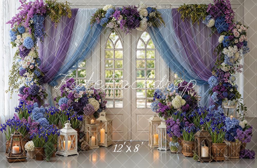Kate Spring Flower Arch Purple Blue Window Lanterns Backdrop Designed by Emetselch