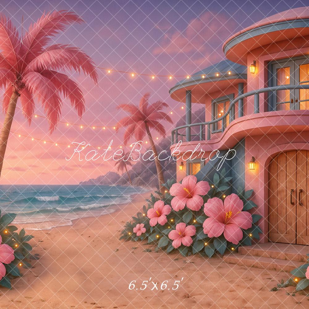Kate Beach Tropical Sunset House Pink Backdrop Designed by Ashley Paul