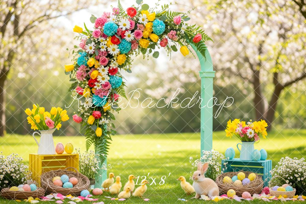 Kate Easter Bunny Flower Arch Colorful Eggs Spring Backdrop Designed by Patty Roberts