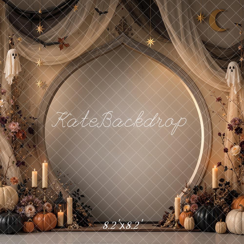Kate Halloween Gothic Pumpkin Ghost Floral Drapes Arch Printed Backdrop Designed by Shutter Swan Studios