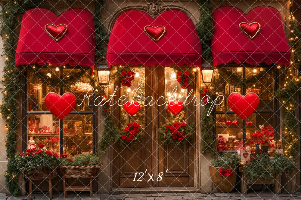 Kate Valentine's Day Red Heart Shop Front Backdrop Designed by Emetselch