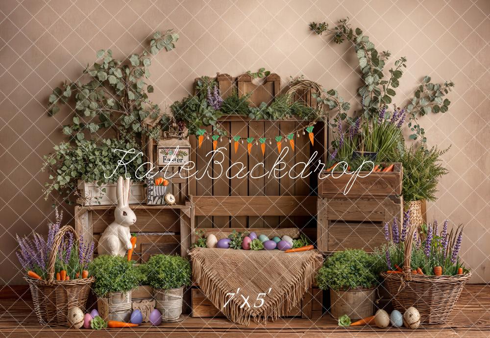 Kate Easter Rustic Brown Wood Crates Eggs Bunny Backdrop Designed by Emetselch