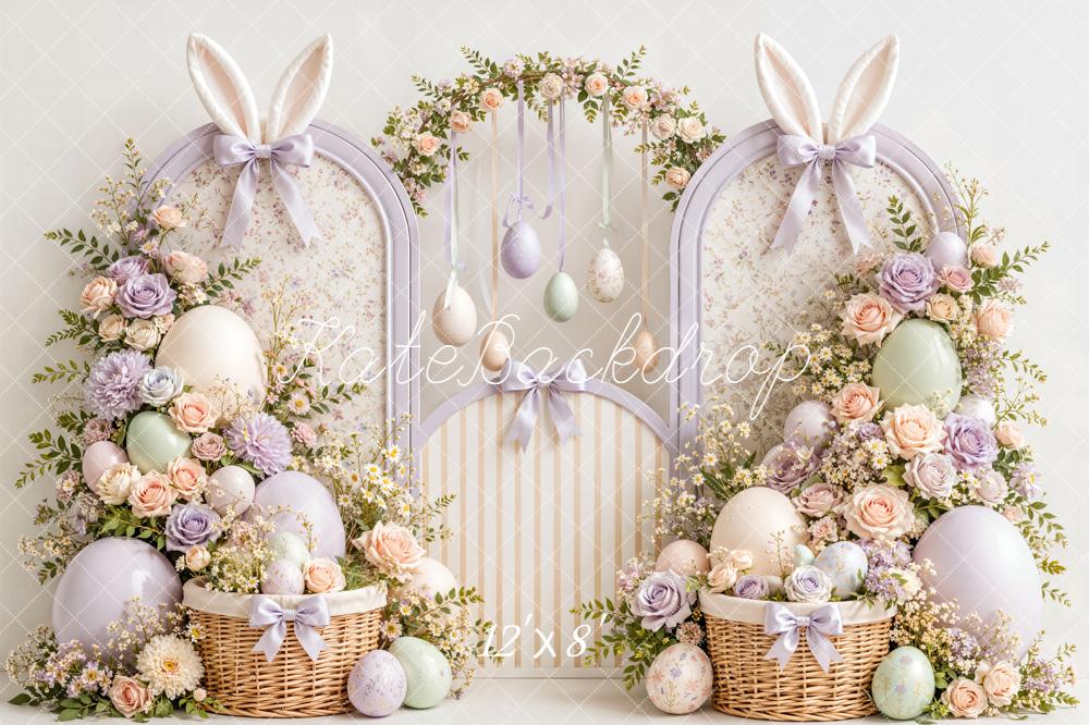 Kate Easter Bunny Ears Floral Arch Egg Baskets Printed Backdrop Designed by Emetselch