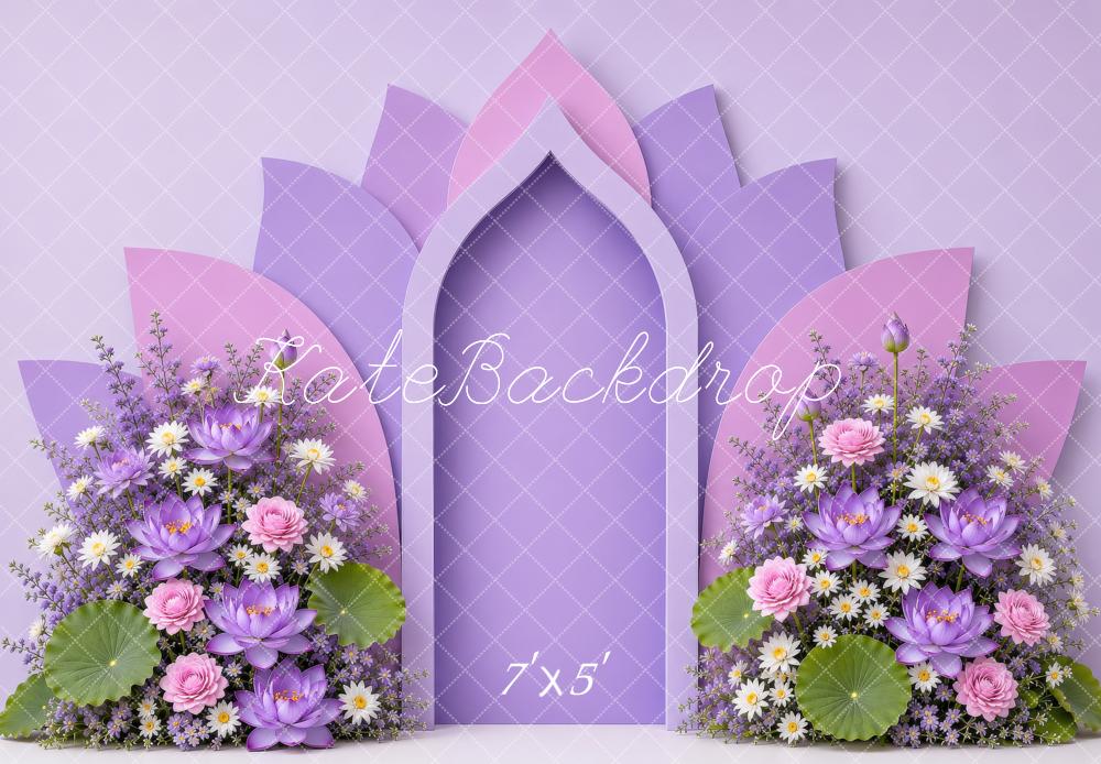 Kate Birthday Lotus Arch Purple Floral Printed Backdrop Designed by Shutter Swan Studios