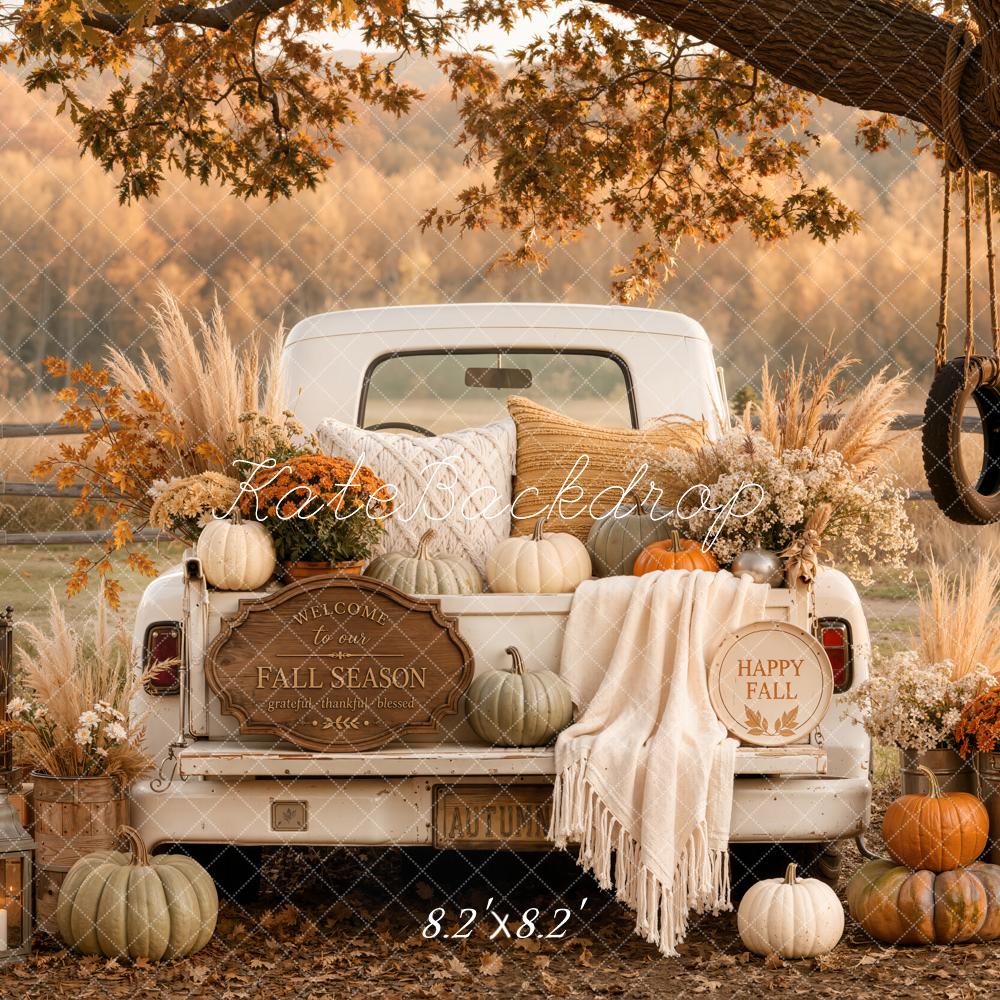 Kate Fall Vintage Truck Pumpkin Cozy Blanket Tree Swing Printed Backdrop Designed by Emetselch