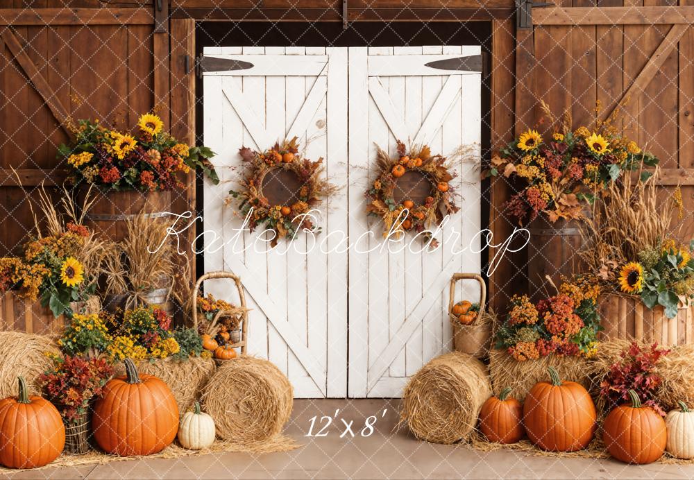 Fall Harvest Barn Door Pumpkins Foto Achtergrond Designed by Emetselch