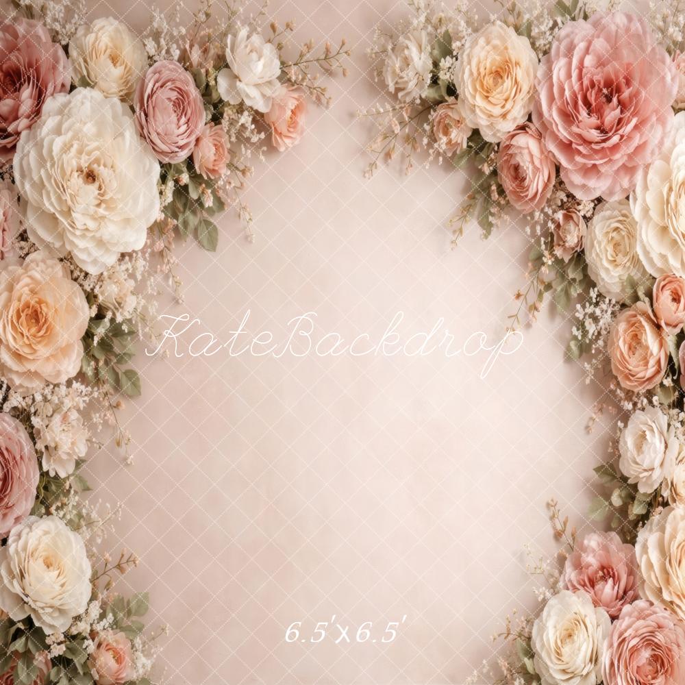Kate Spring Blush Flower Arch Cream Roses Printed Backdrop Designed by Vertigo Productions