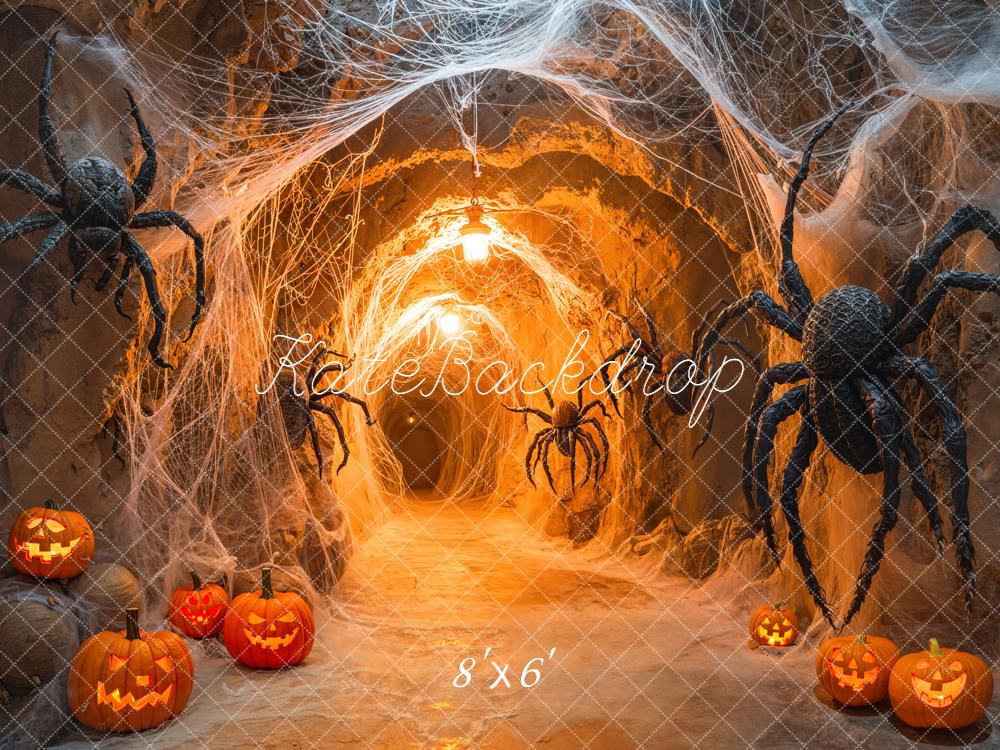 Fondo de Calabazas, Telarañas y Cuevas de Halloween Diseñado por Emetselch