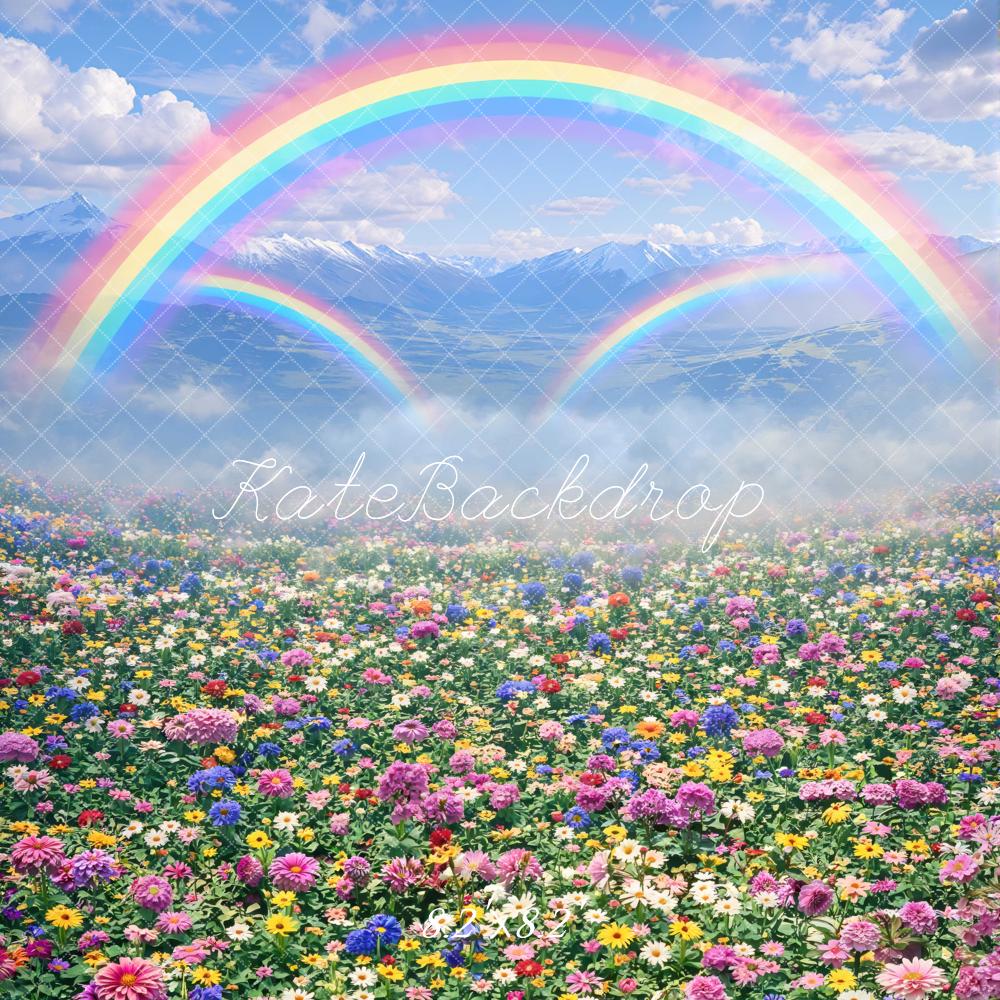 Kate Rainbow Mountain Meadow Flowers Printed Backdrop Designed by Mini MakeBelieve
