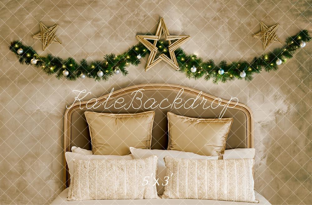 Kate Christmas Headboard Beige Bedroom Garland Star Printed Backdrop Designed by Fantasyphotoart