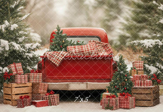Kate Christmas Red Truck Gifts Rustic Snow Printed Backdrop Designed by Emetselch