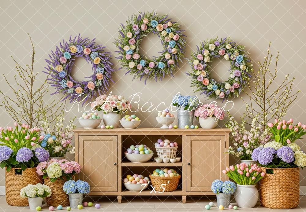Kate Easter Flower Arch Wreaths Pastel Eggs Cabinet Backdrop Designed by Patty Roberts