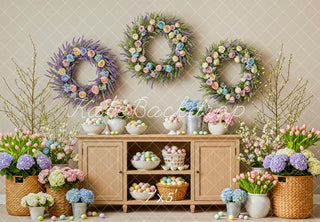Kate Easter Flower Arch Wreaths Pastel Eggs Cabinet Printed Backdrop Designed by Patty Roberts