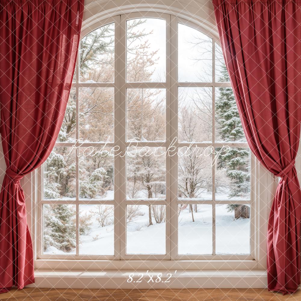 Kate Winter Window Red Curtains Backdrop Designed by Emetselch