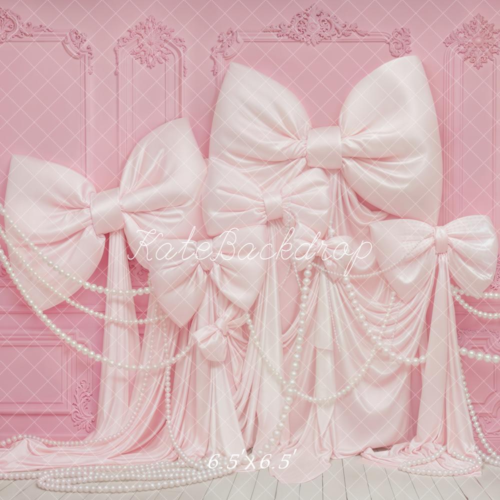 TEST Kate Pink Bows Draped Fabric Pearls Wall Backdrop Designed by Emetselch