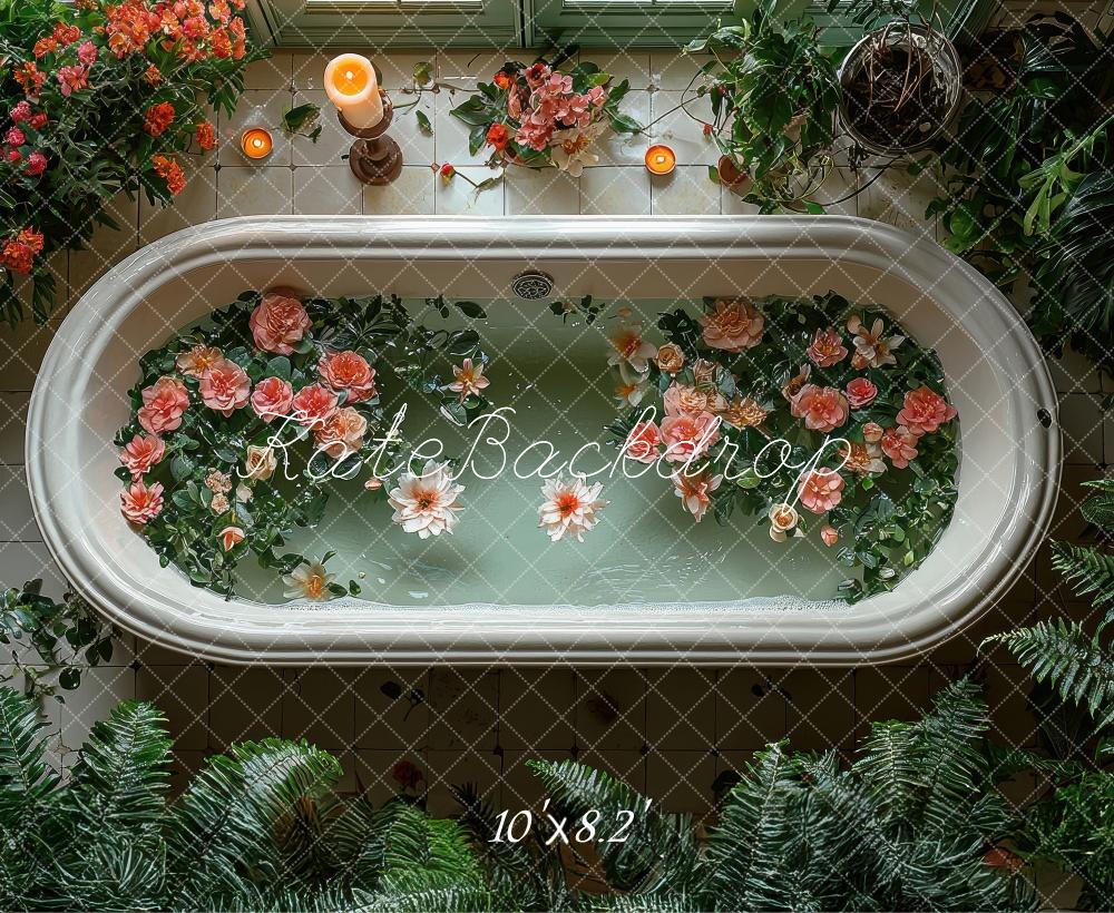 Sfondo di Verdura per Vasca da Bagno con Fiori Designed by Laura Bybee
