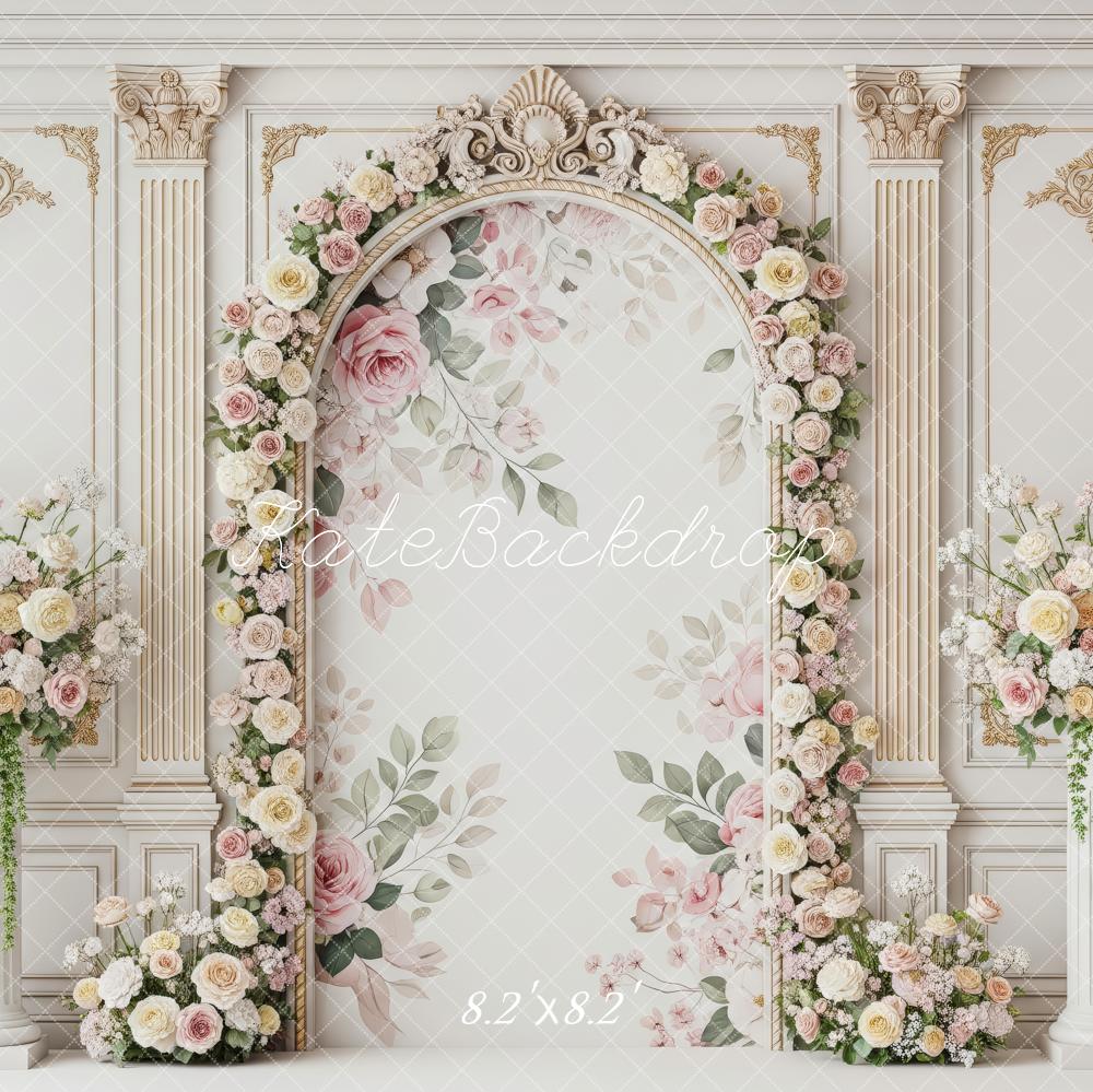 Kate Spring Flower Arch Floral Columns White Wall Backdrop Designed by Patty Roberts