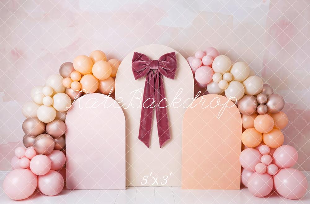 Kate Cake Smash Pink Balloon Arch with Panels and Bow Printed Backdrop Designed by Patty Roberts