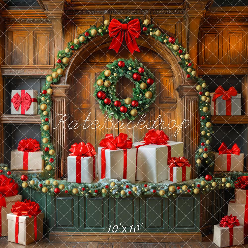 Corona de regalo navideño Retro con arco para pared diseñada por Mini MakeBelieve