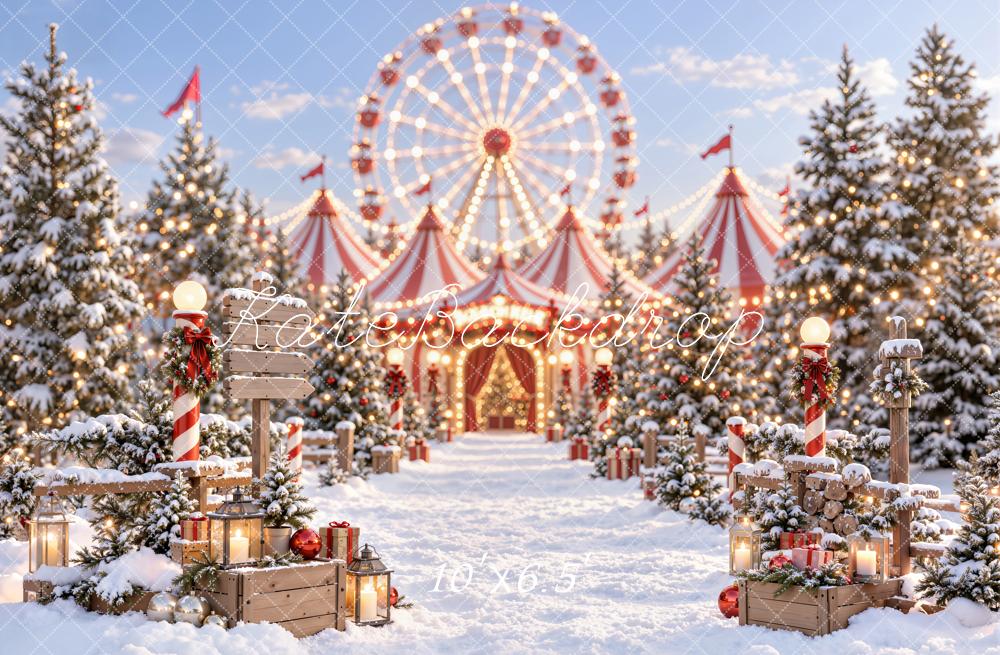 Kate Christmas Circus Ferris Wheel Snowy Trees Printed Backdrop Designed by Emetselch