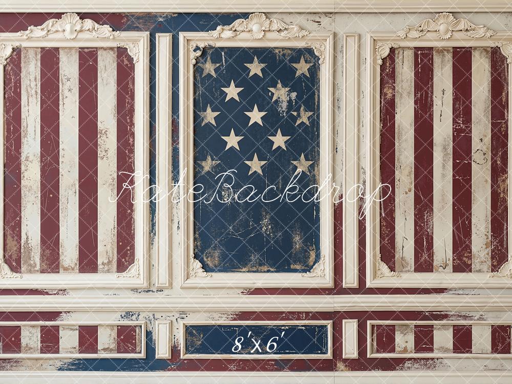 Kate Independence Day Vintage American Flag Panel Wall Printed Backdrop Designed by Emetselch
