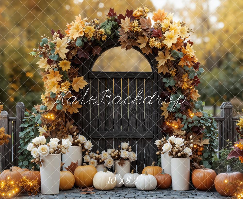 Kate Fall Flower Arch Pumpkins Gate Rustic Backdrop Designed by Mini MakeBelieve