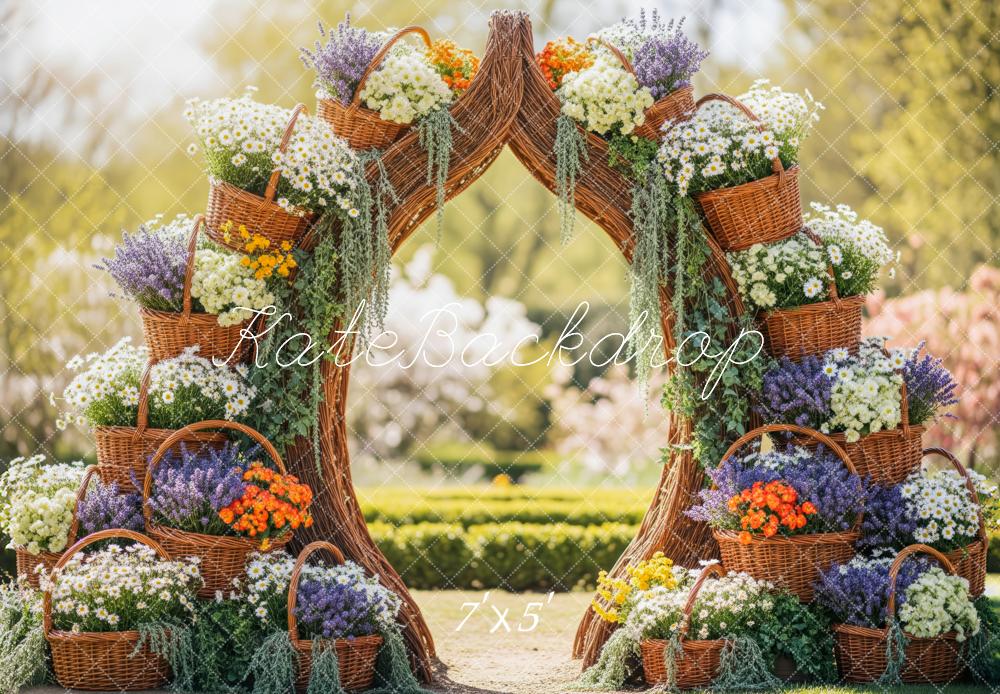 Kate Spring Flower Arch Wicker Baskets Backdrop Designed by Patty Roberts